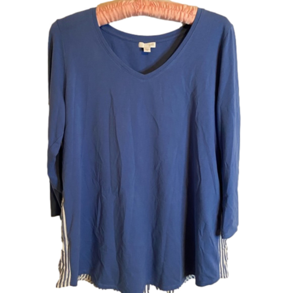 J.JILL Blue Mixed Media Button Back Top